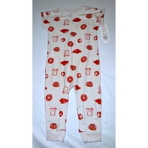 Cat & Jack Breakfast Print Romper Kids 12M Beige NEW Short Sleeve Snap Jumpsuit